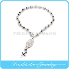 High Quality Shiny Polishing Religious bracelet design Stainless steel 6mm bead rosary bracelet with Jesus in wholesale